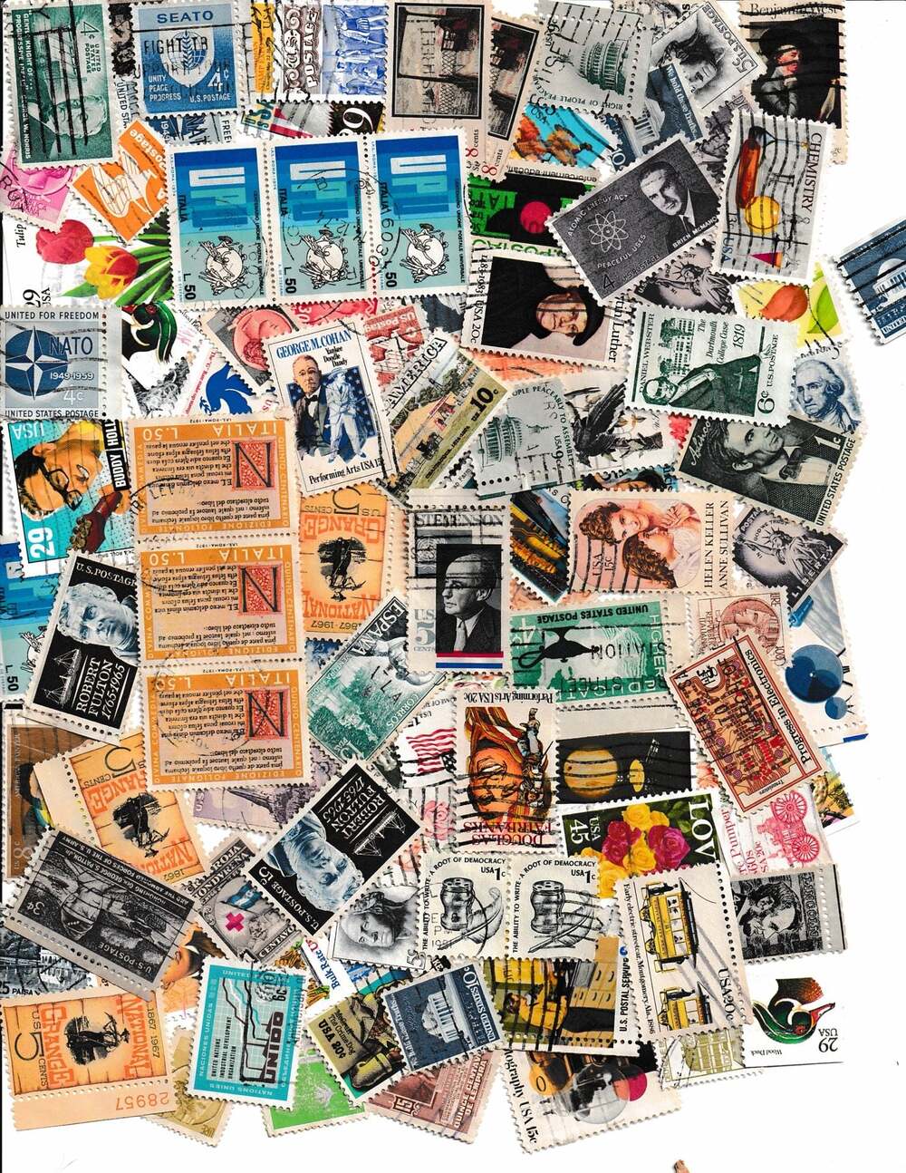Lot of Vintage Mixed International and US Postage Stamps
